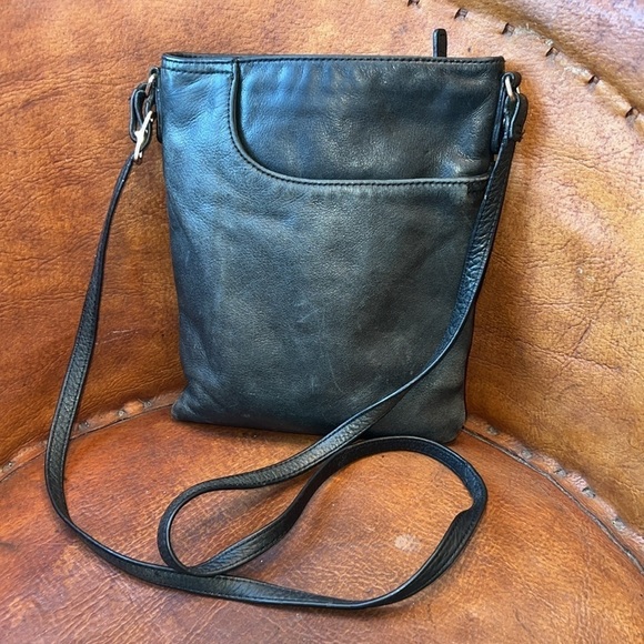 BLACK LEATHER Crossbody Bag, by MARGOT - Picture 1 of 5